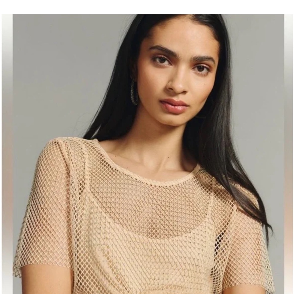 Anthropologie Sunday in Brooklyn Rhinestone Mesh Short Sleeve Top WITHOUT cami